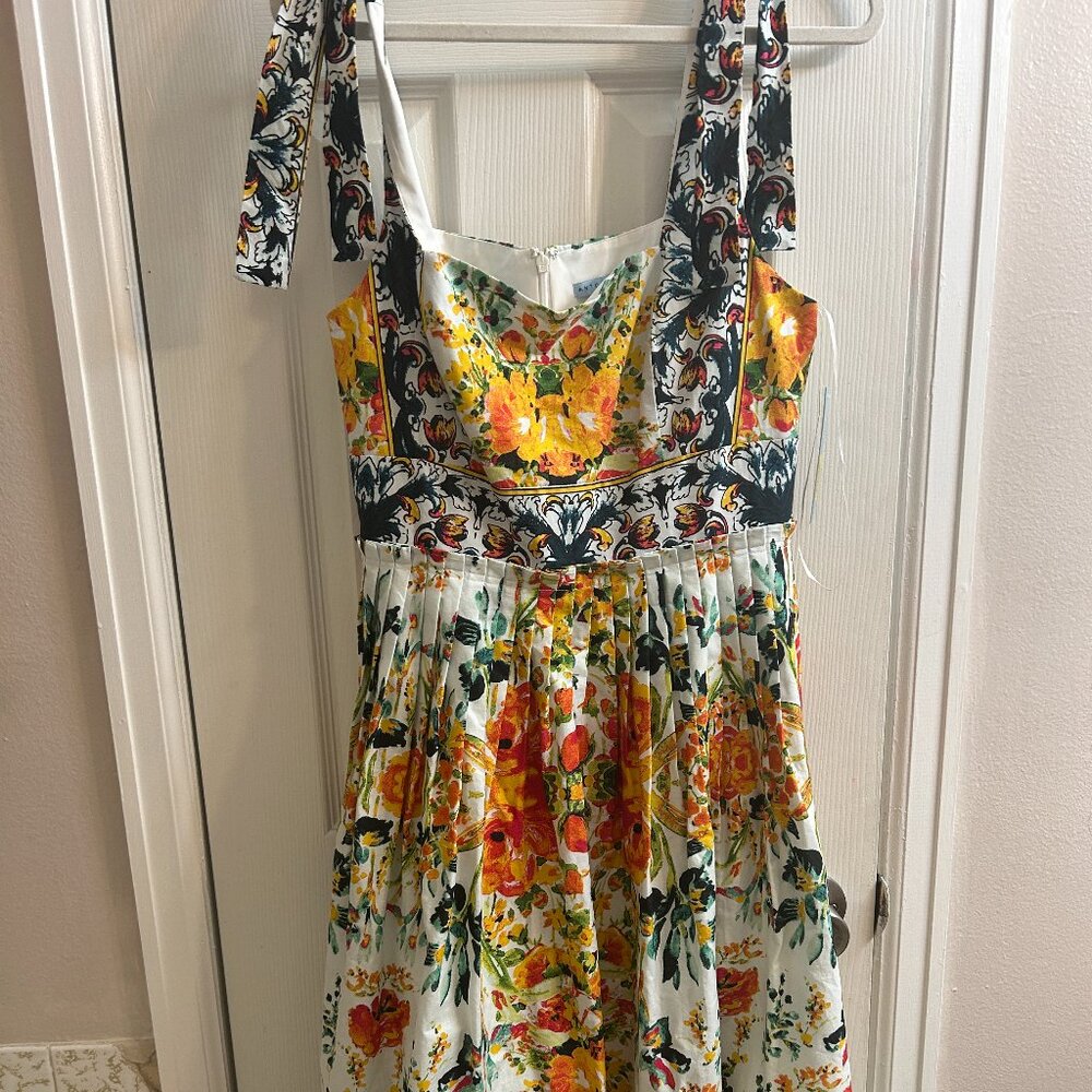 SOLD Antonio Melani Kelsey Poplin Tiger Lily/Ivory Dress Shoulder Ties SundresS
